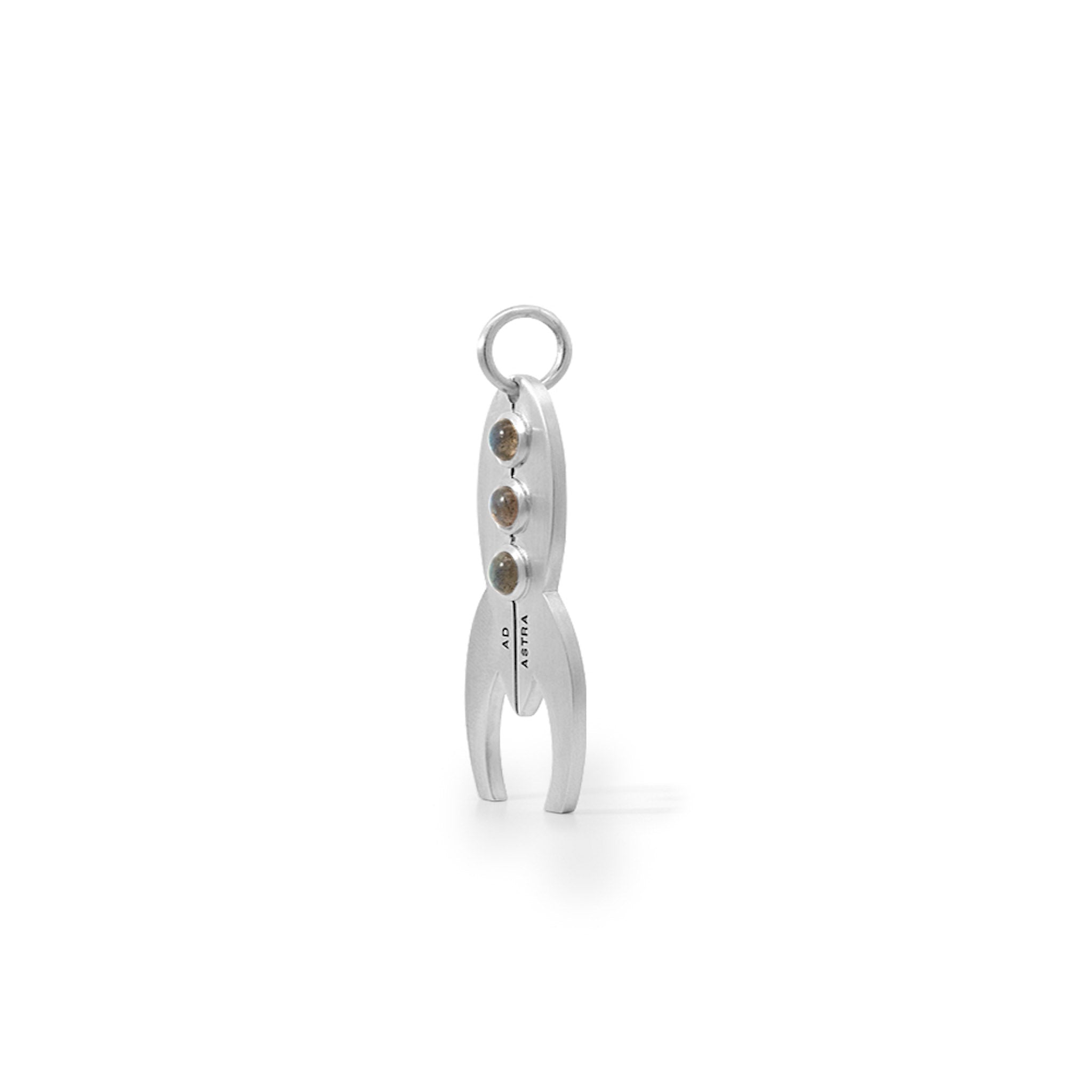 Rocket Pendant with Labradorite Stones as Windows Side View