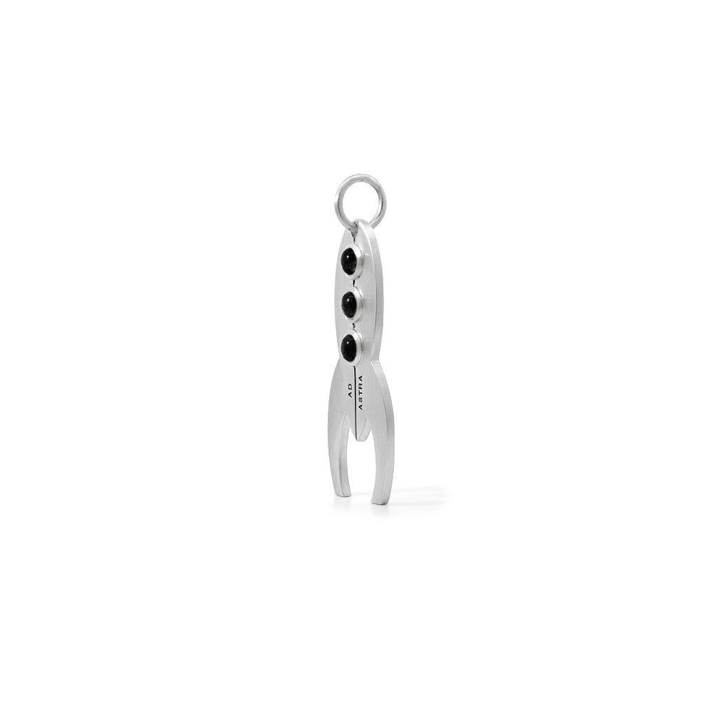 Silver rocket pendant with Onyx Stones as Windows
