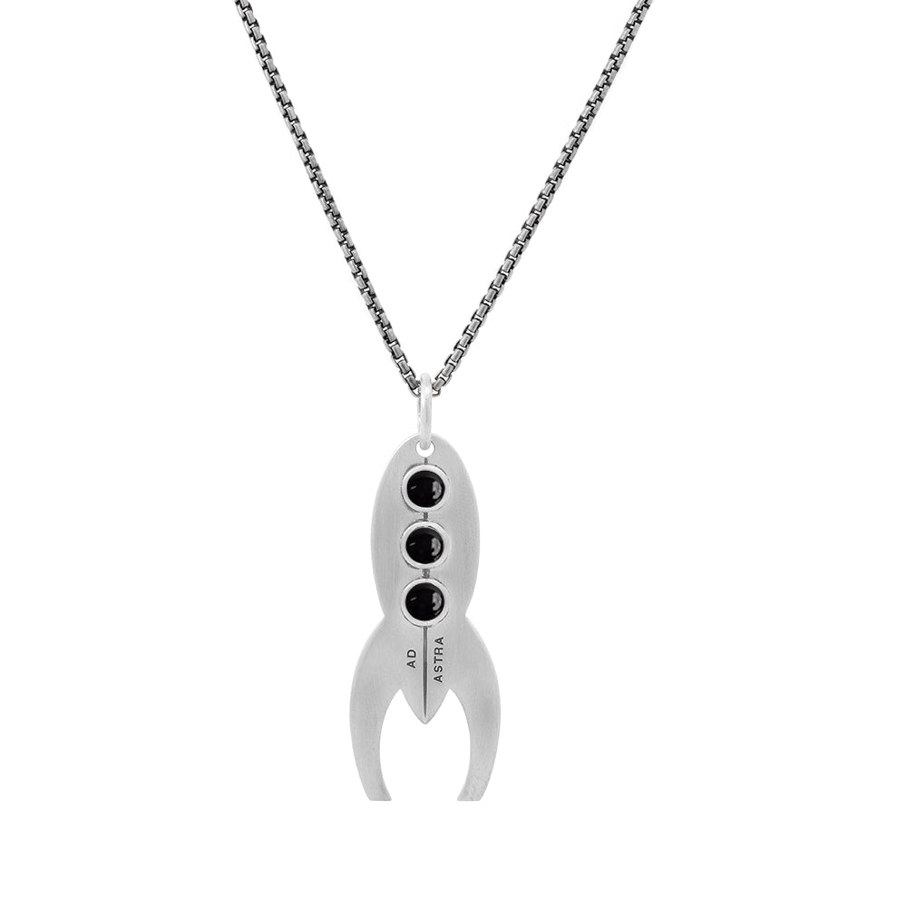 Silver Rocket Necklace with Onyxstones as windows