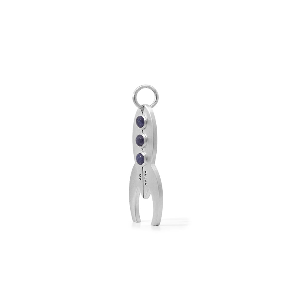 Silver Rocket Pendant with Sodalite Stones as Windows