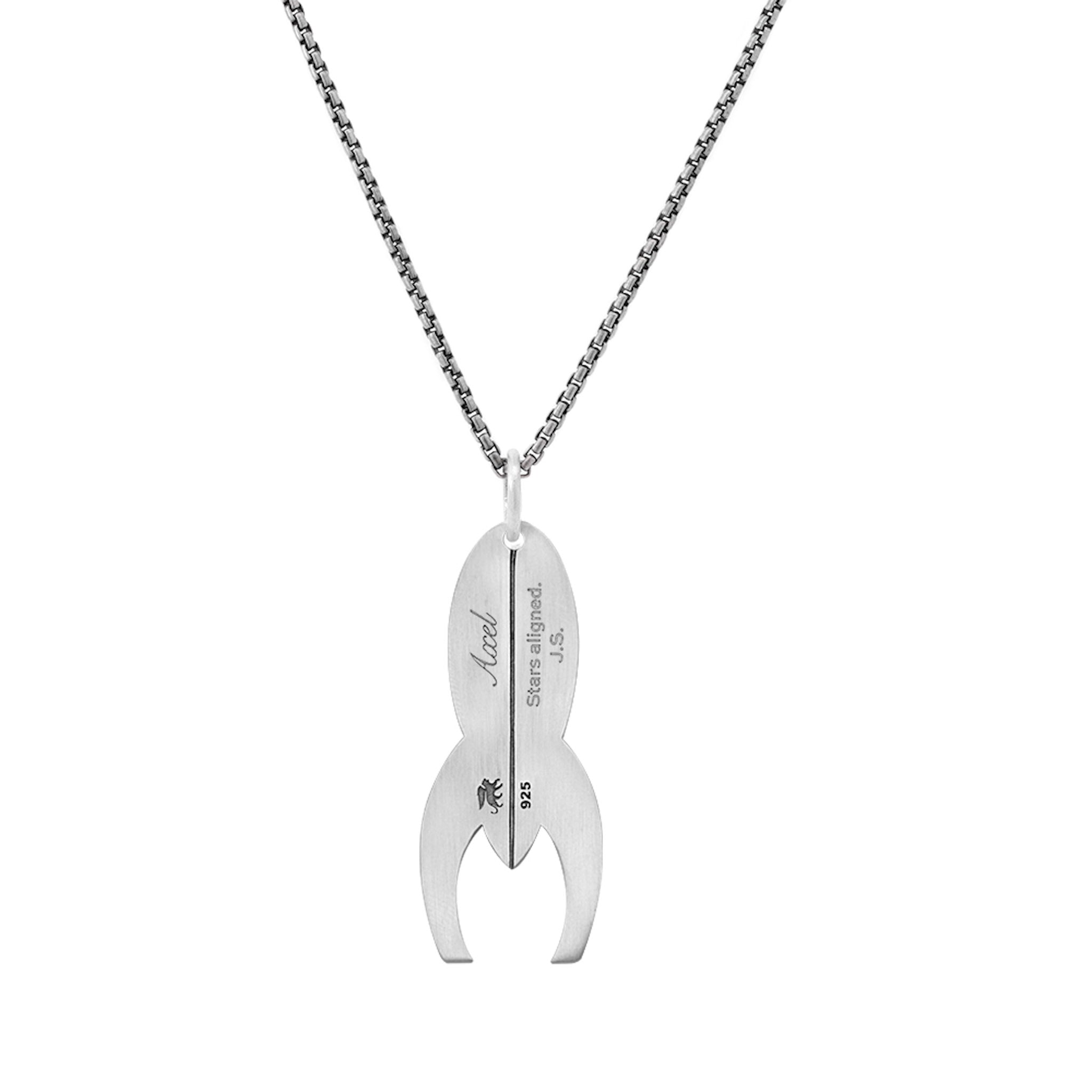 Engraved Silver Rocket Necklace Back View
