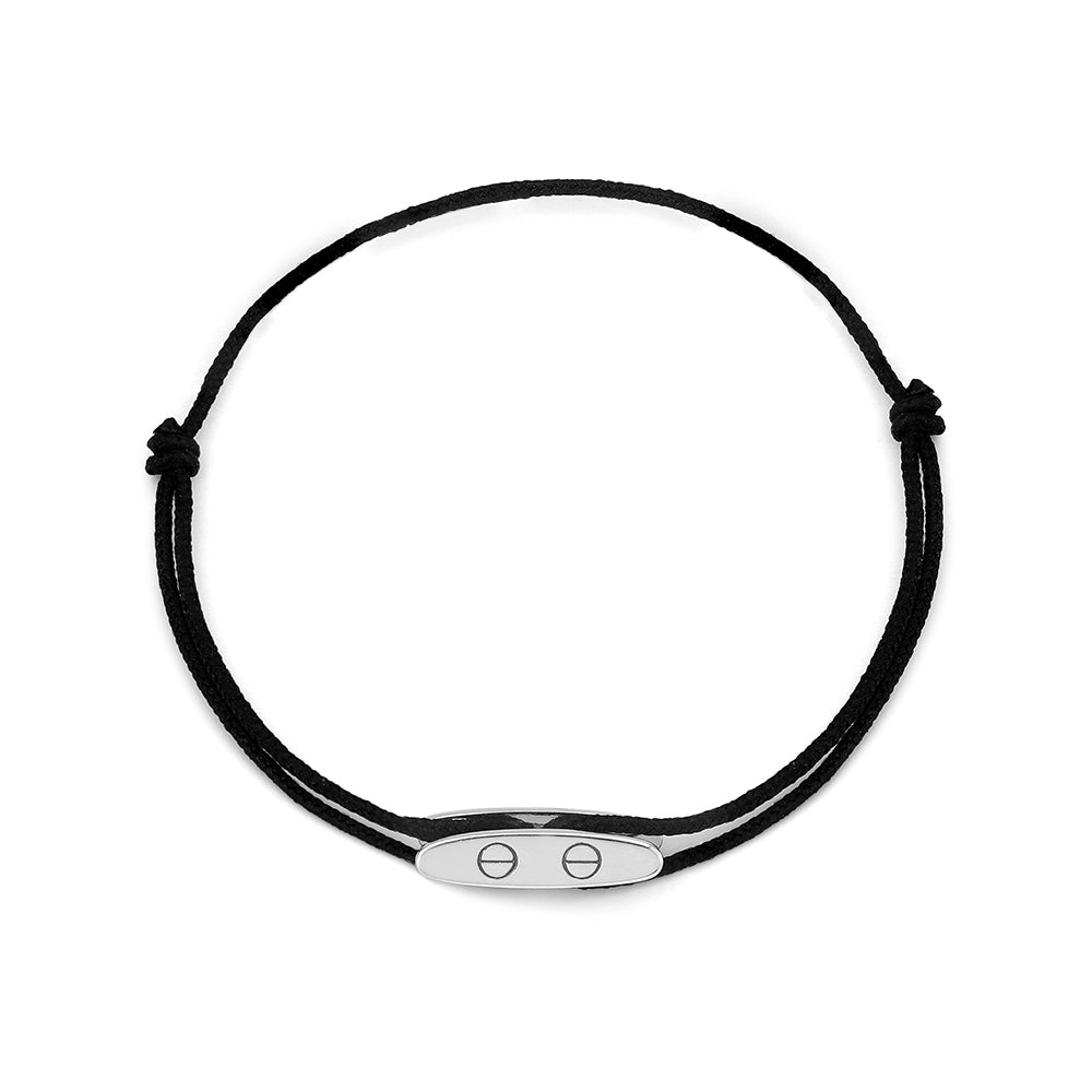 Black cord bracelet with a silver nautical charm