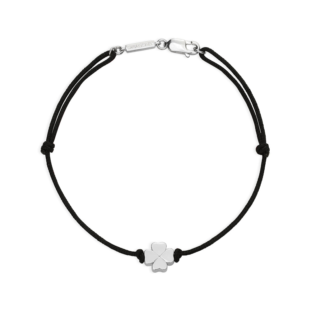 Black cord bracelet with a clover charm