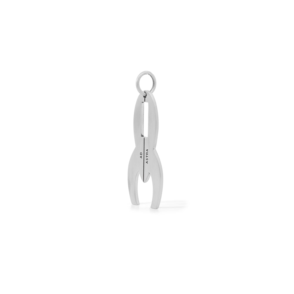 Silver Rocket Pendant on White Background Side View