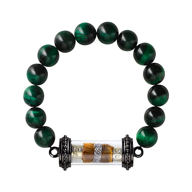 Green tiger eye beaded bracelet with a Thai amulet
