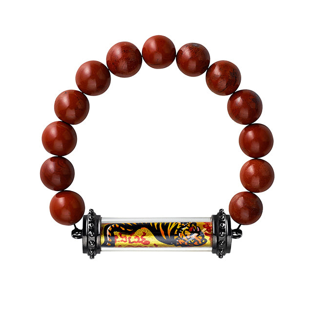 Red Jasper beaded bracelet with a Thai amulet featuring a Tiger