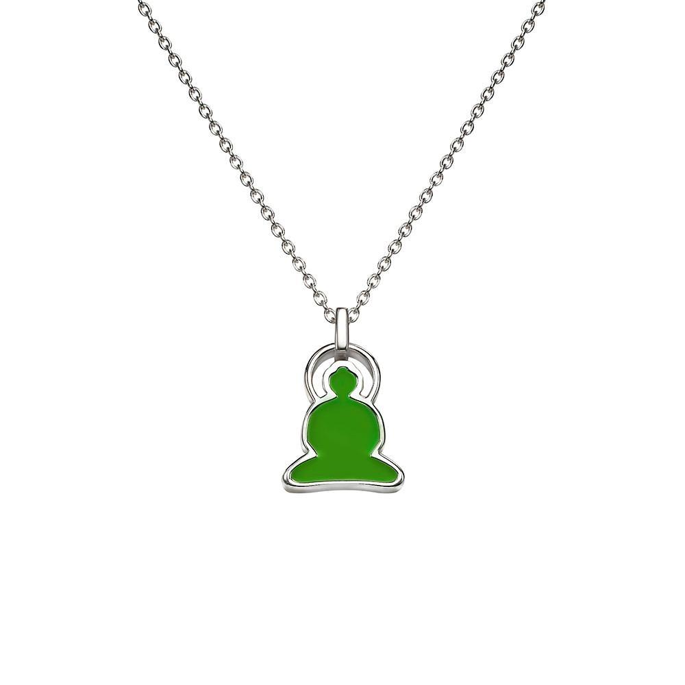 Reverso Buddha necklace in sterling silver with green and orange enamel - Tigers & Dragons