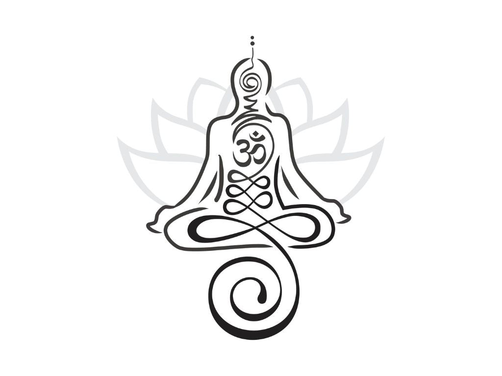 Image of a unalome symbol inside a person meditating