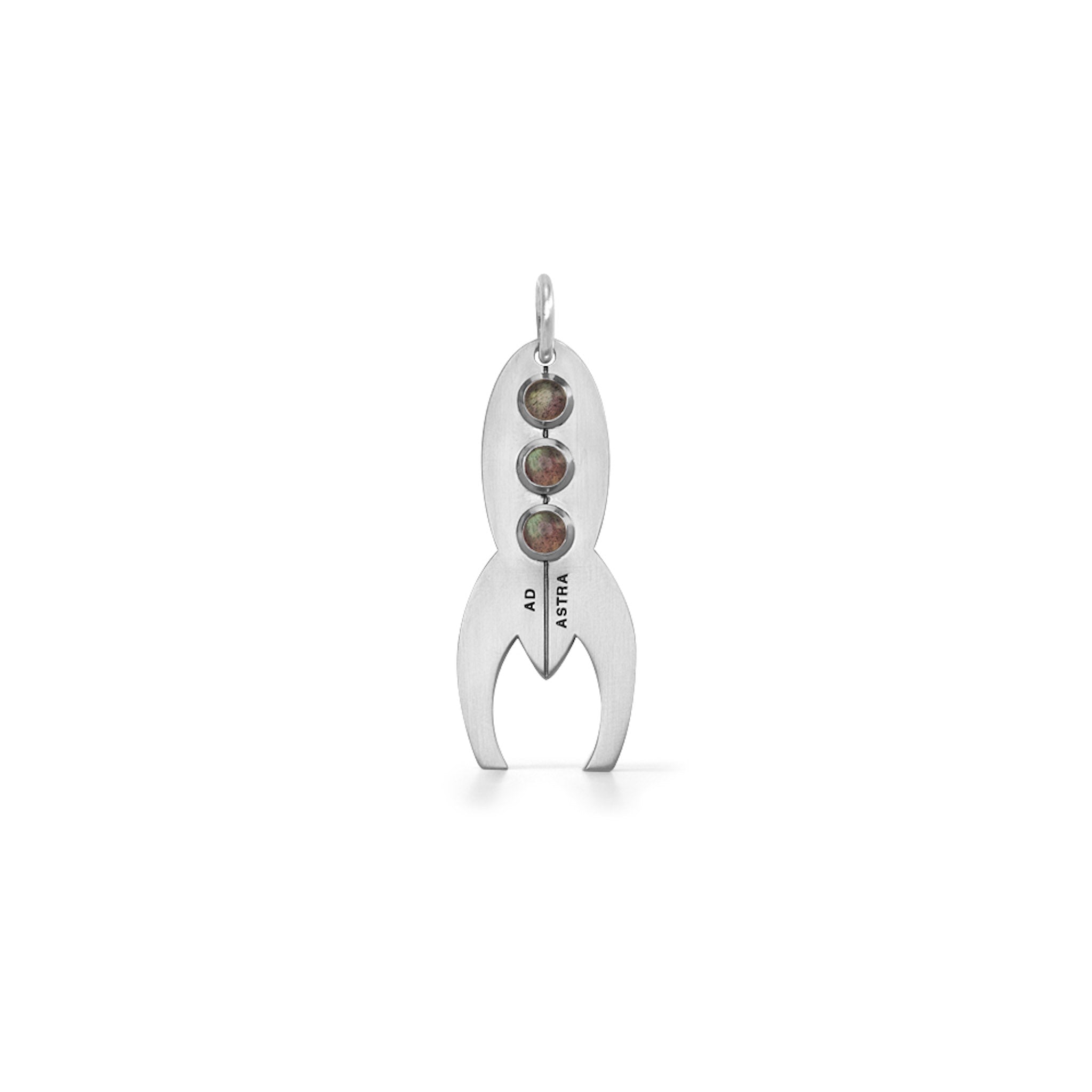 Silver Rocket Pendant with Labradorite Stones as Windows