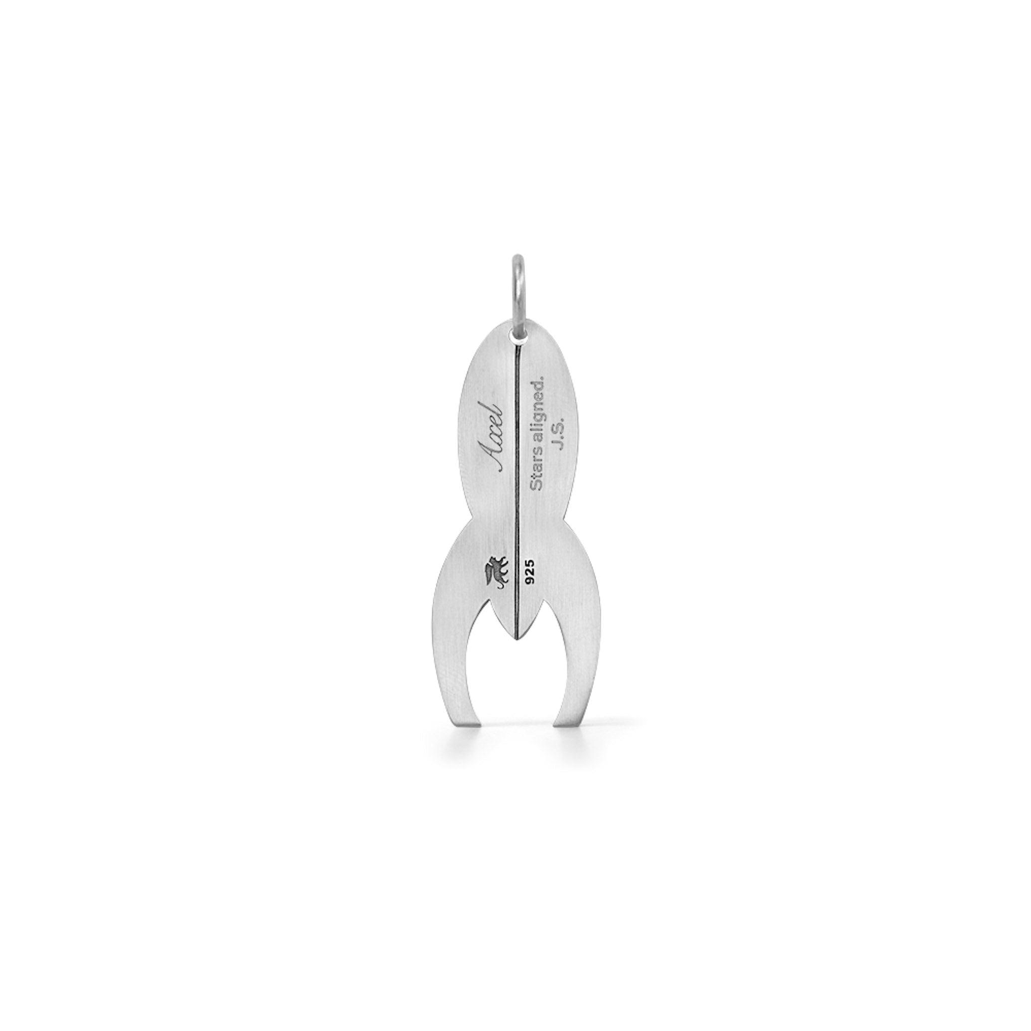 Engraved Silver Rocket Pendant Back View