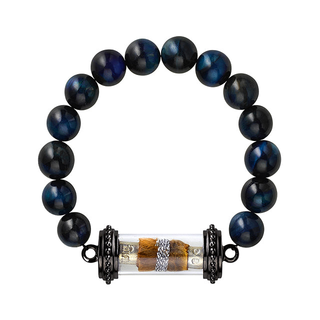 Blue Tiger Eye beaded bracelet with a Thai amulet 